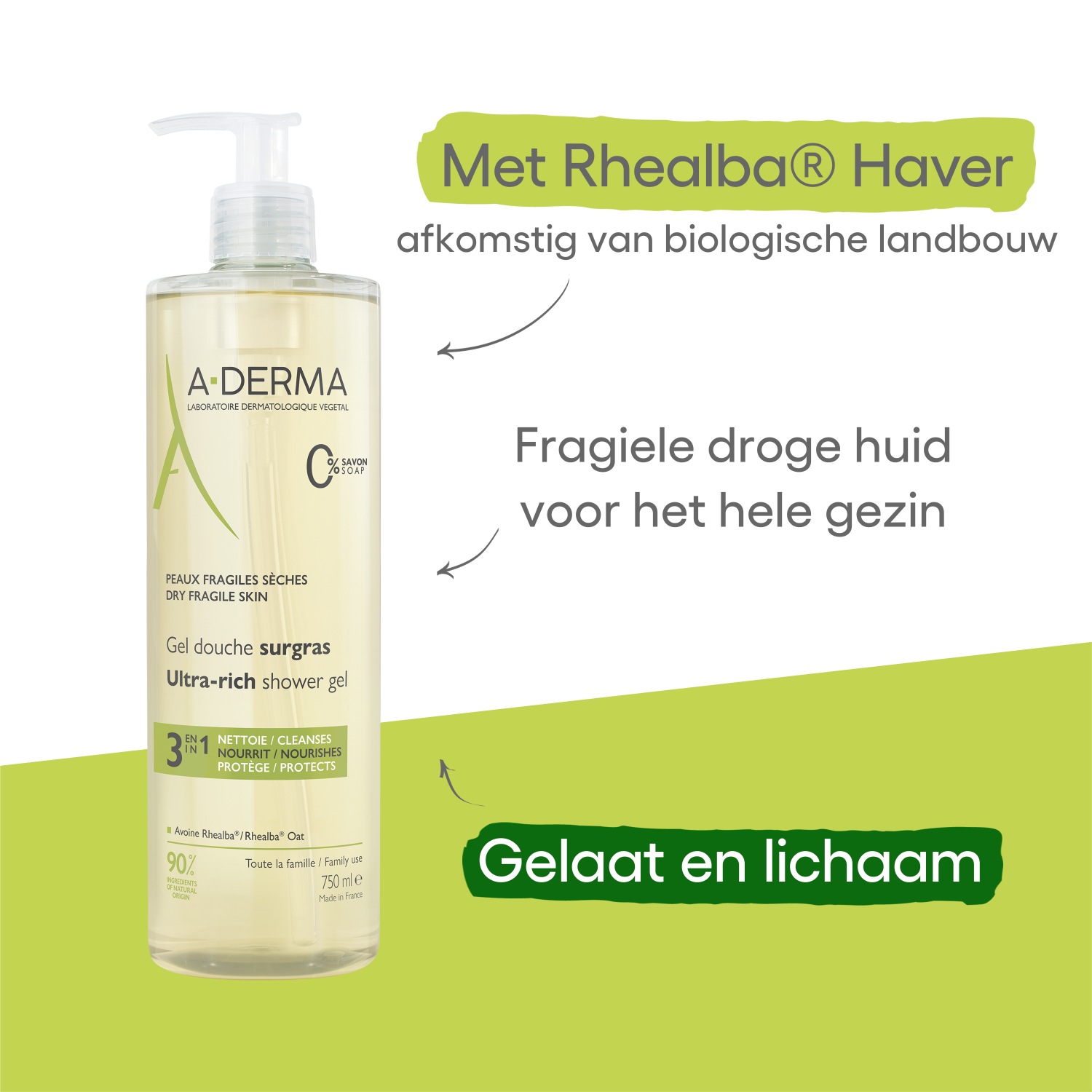 Gel douche ultra-riche A-DERMA - 500 ml