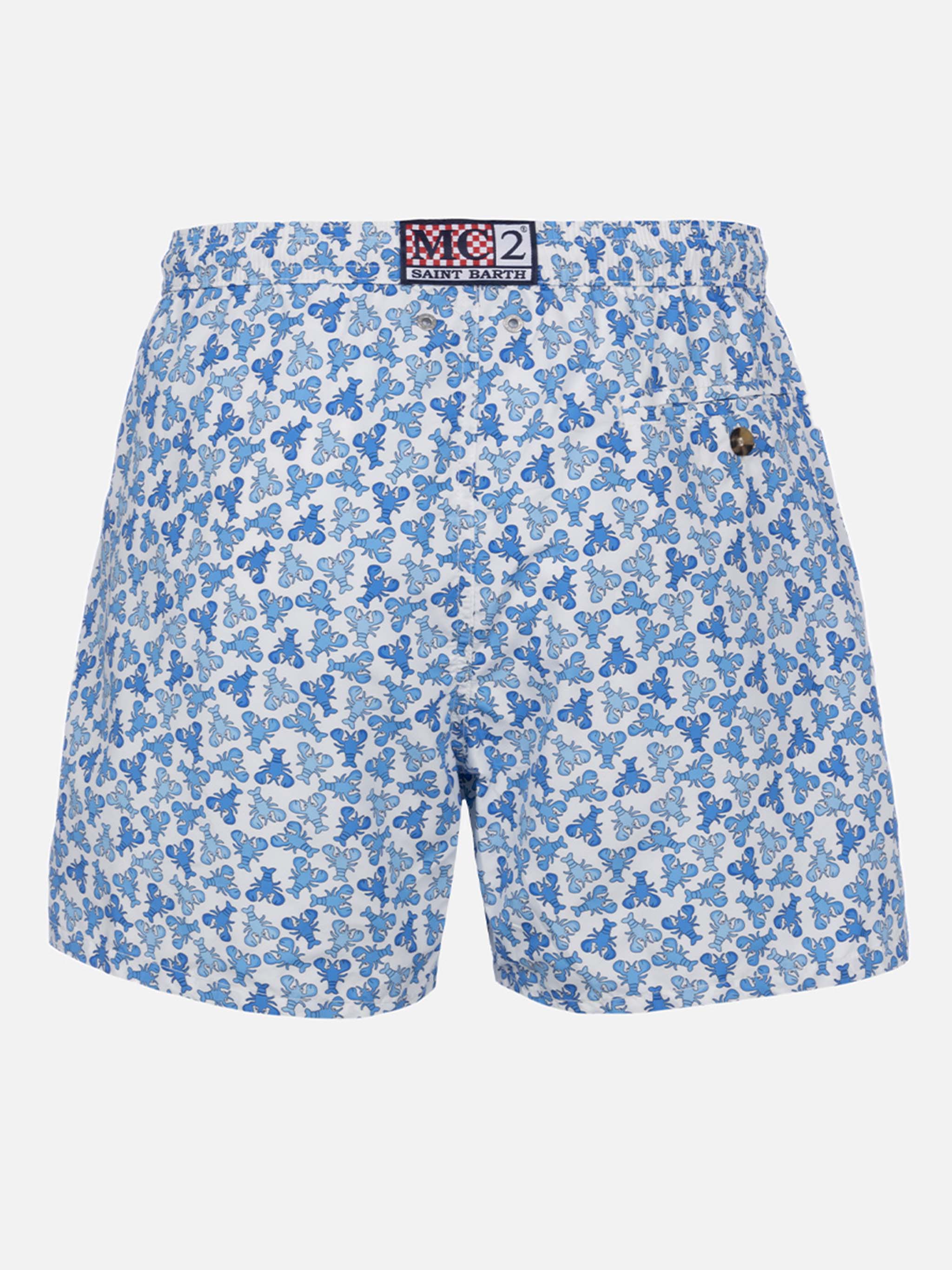Man Lighting Mid-Length Swim Shorts | Lightweight Fabric, Quick Drying, Lobster All-Over Print, Elastic Waistband, Drawcord | MC2 Saint Barth