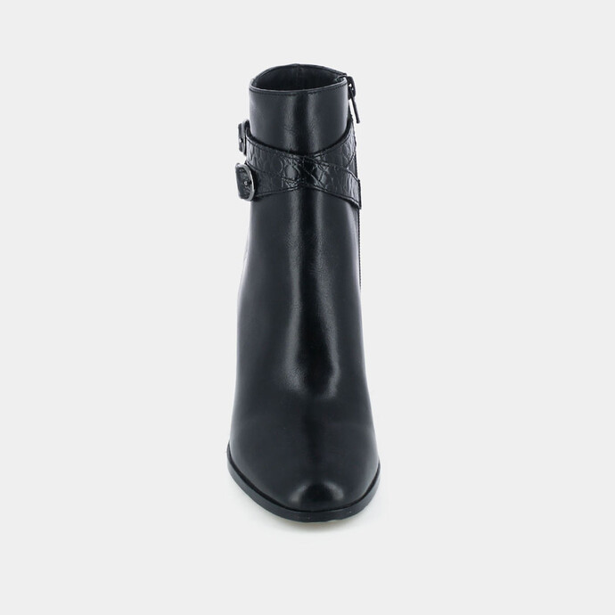 Bottines à talons et boucles  en cuir et croco noir