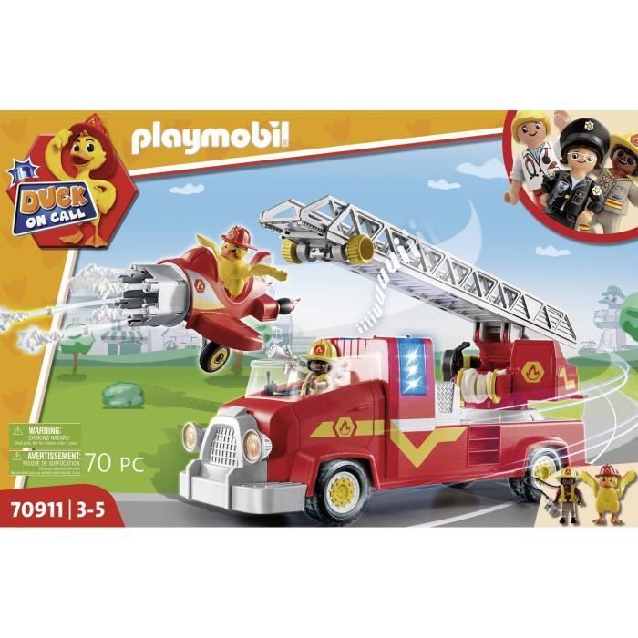 PLAYMOBIL - 70911 - DUCK ON CALL - Fire truck with extendable ladder and detachable airplane