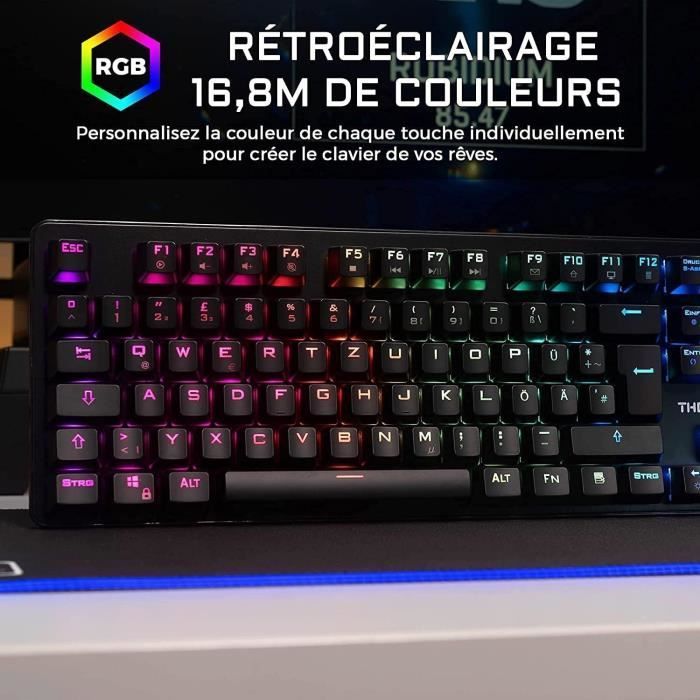 Teclado Gamer - The G-Lab - KEYZ RUBIDIUM - Mecânico (Switch Vermelho) - Apoio para os Pulsos - RGB - Com Fio - AZERTY - Preto