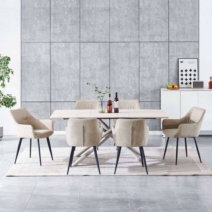 WAFTING Set of 6 Dining Chairs, Kitchen Chairs, Velvet Upholstered Armchairs, Metal Legs, Khaki