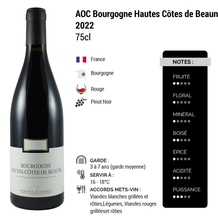 Domaine Duchemin Bourgogne Hautes Côtes de Beaune 2022 - Vin Rouge de Bourgogne (6x75cl)