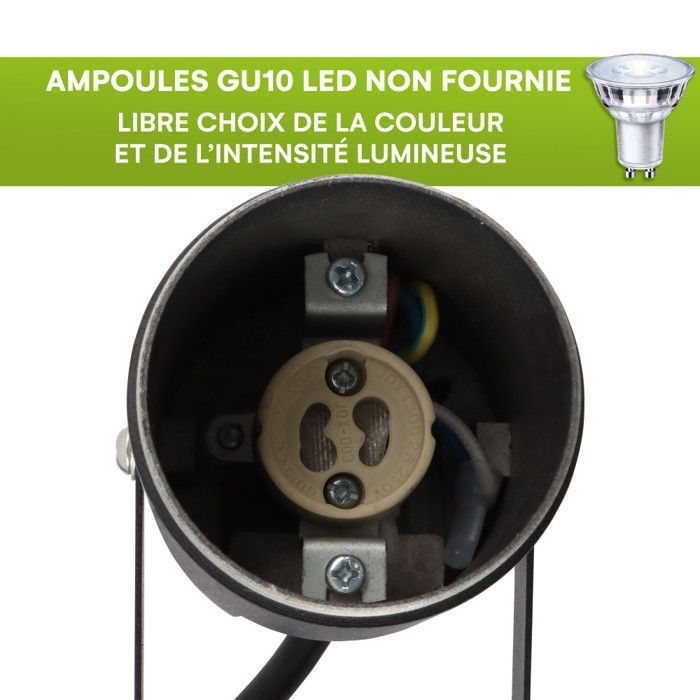 Faretti da esterno di design con picchetti (x4) - Per lampadine LED GU10 - Impermeabili IP65 - Regolabili - Fissaggi discreti - Neri