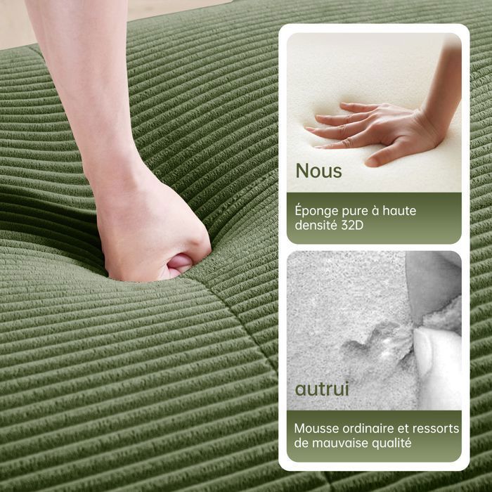 COSY FURNITURE Conjunto de sofás con reposabrazos curvos en suave tejido de pana para salón, color verde, 2 plazas
