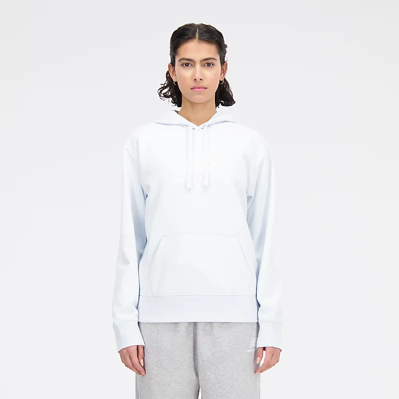 Moletom feminino Essentials com logo empilhado – AZUL GELO