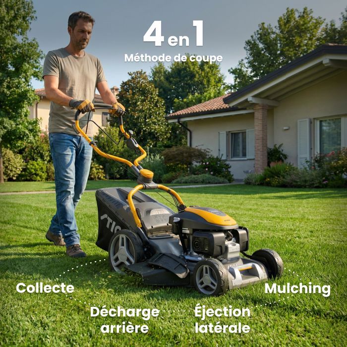 STIGA COMBI 748 V TAGLIAERBA SEMOVENTE A BENZINA, 145 CC, 46 CM – CESTINO DI RACCOLTA ERBA 60 L, SISTEMA 4 IN 1 – PRATO FINO A 1200 M²
