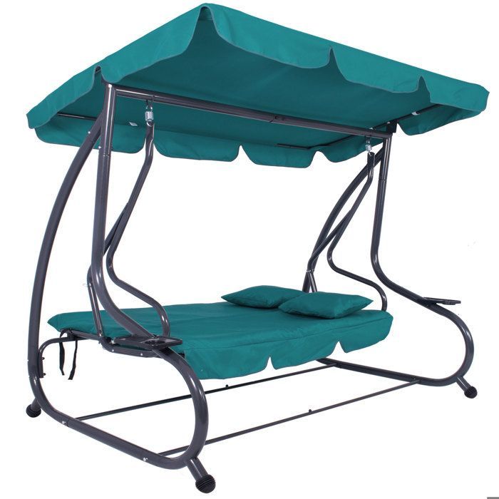 Balancelle de jardin - SPRINGOS - Venise (Hollywood) - 3 places - Toit réglable - Turquoise-vert