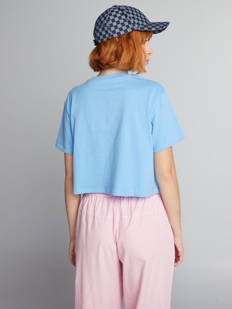 Top cropped de malha - AZUL