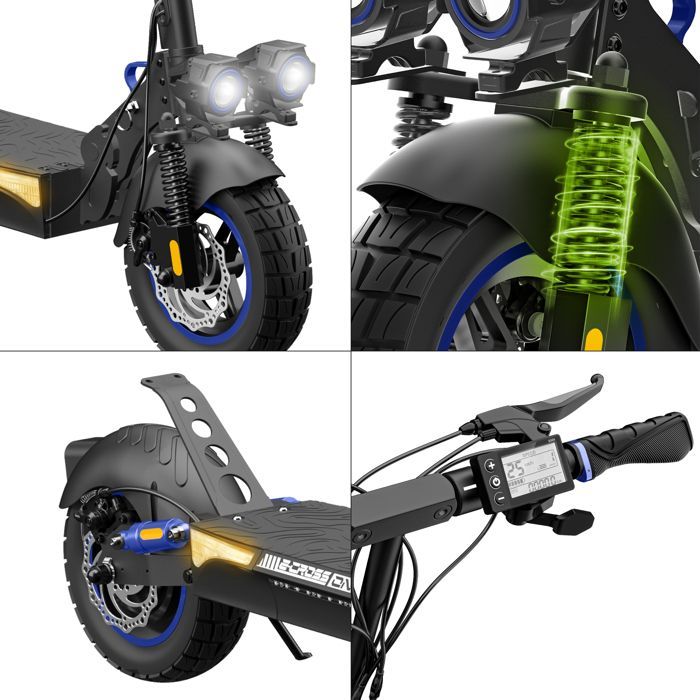 URBANGLIDE ECROSS ONE BLUE Adult Electric Scooter, 50km Range, 25km/h Speed, Foldable, Dual Front and Rear Suspension