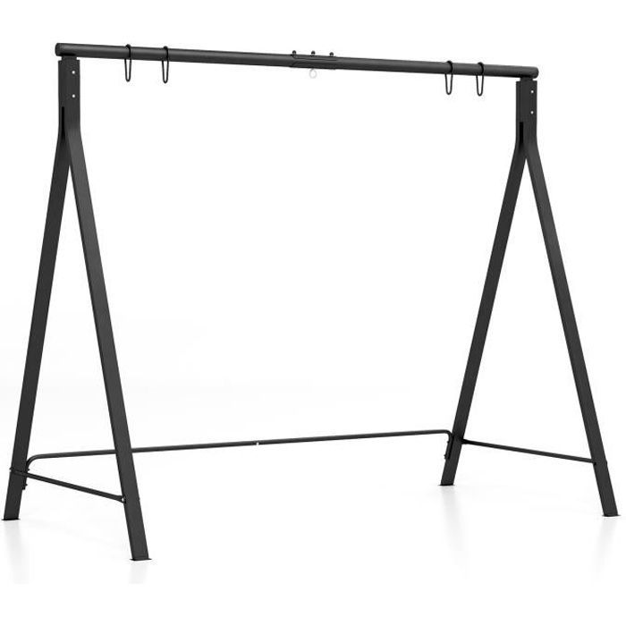 COSTWAY Metal Swing Set - A-Frame Structure - 5 Suspension Rings - 160kg Load Capacity - Tree Saucer Swing - Terrace