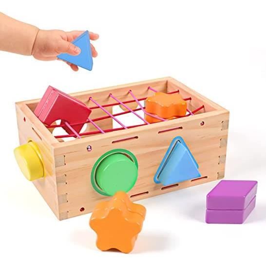 Juguete para niñas de 6 a 12 meses - AMOUNE - Cubo de actividades de madera - Habilidades motoras finas - Clasificación de formas