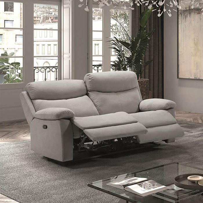 TARIFA - Canapé 3 Places Relax Manuel Gris Clair Tissu Waterproof