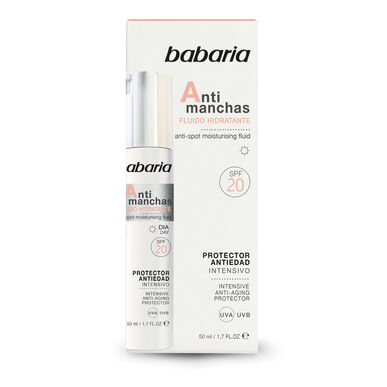 Babaria Anti-Dark Spot -kosteuttava neste, ikääntymistä ehkäisevä ja antioksidanttinen neste SPF 20:llä, 50 ml