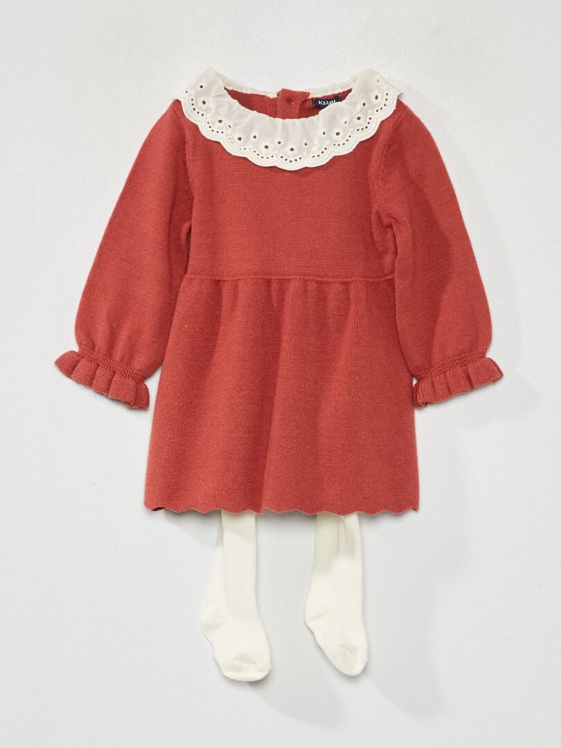 Vestido de tricô + meia-calça - 2 peças - VERMELHO