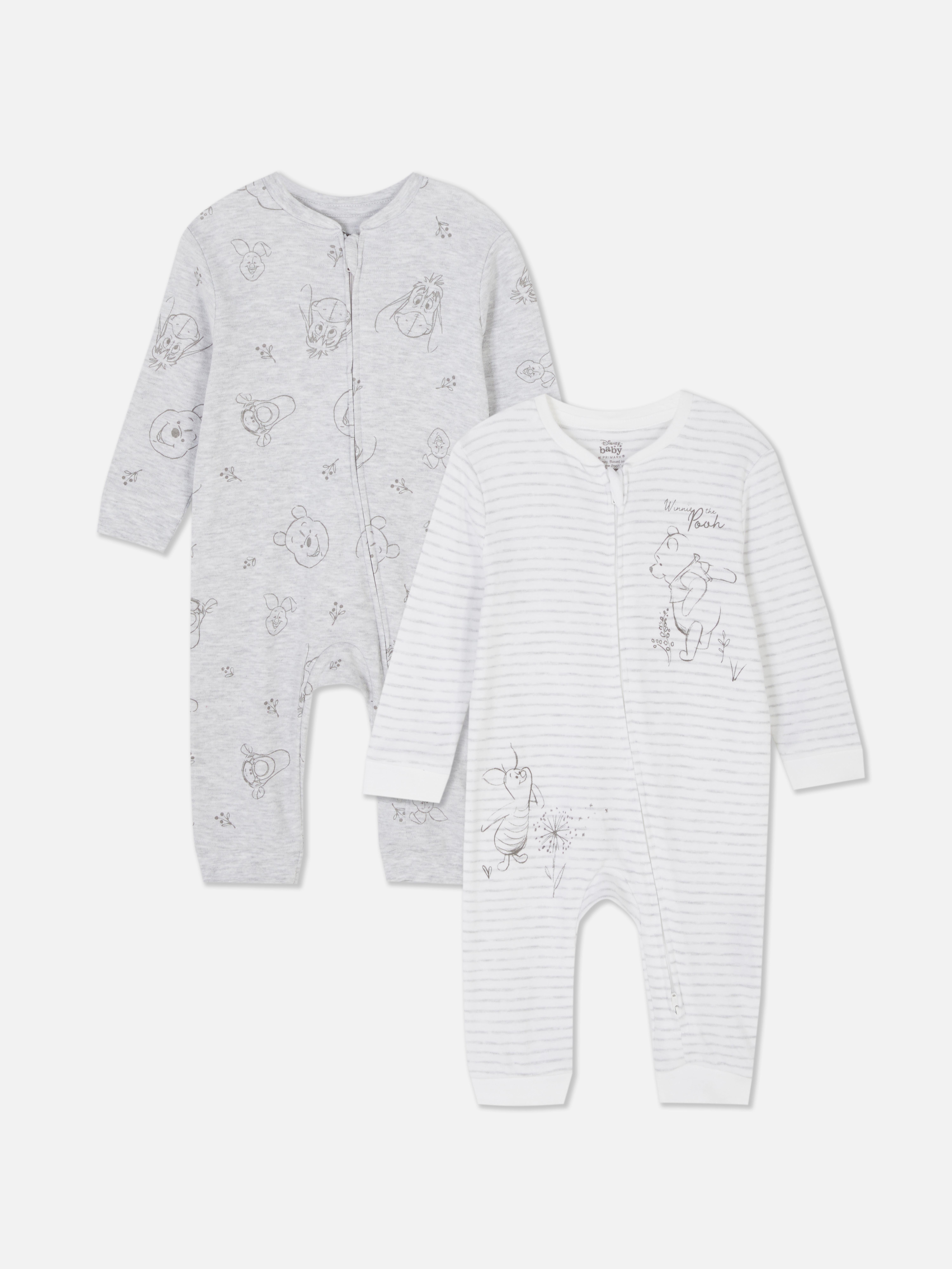 Pijamale Disney Winnie the Pooh, set de 2 pijamale cu fermoar frontal, mâneci și manșete pentru picioare și modele Disney