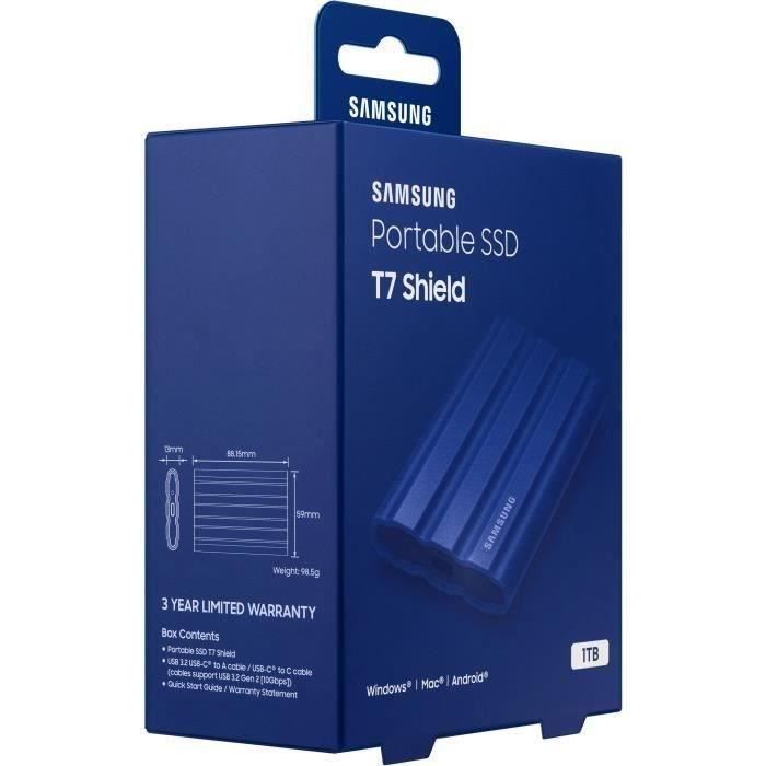 SSD externo SAMSUNG T7 Shield de 1 TB, azul, MU-PE1T0R/EU