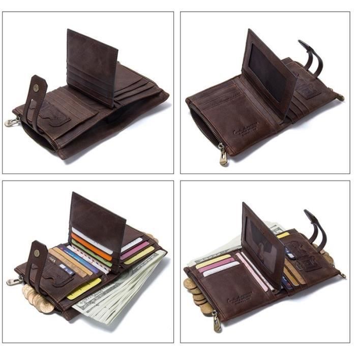 Cartera vintage de cuero genuino para hombre, tarjetero antirrobo - Café