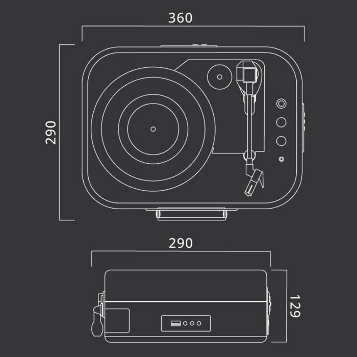 Platine Vinyle USB MT-201, Bluetooth, Haut-Parleurs Intégrés, Lecture Vinyles, Entrée Aux, Valise Portable