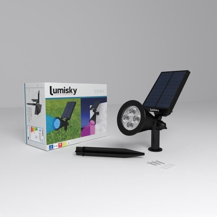 Pack of 2 Waterproof Outdoor Solar Spotlights - LUMISKY - 4 RGB Color LEDs - 200 Lumens - 90° Rotating Head