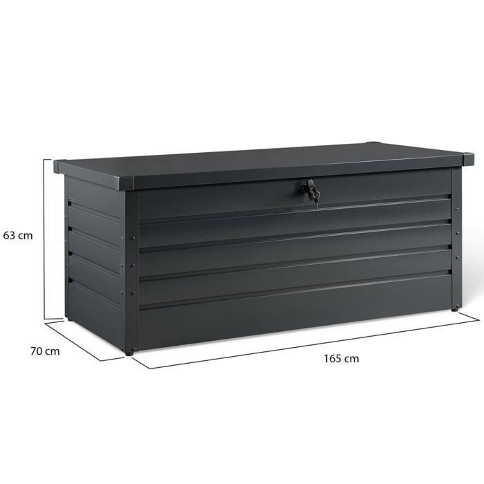 IDMARKET Afsluitbare metalen opbergbox, antracietgrijs, voor de tuin, 600 liter, 165x70x63 cm