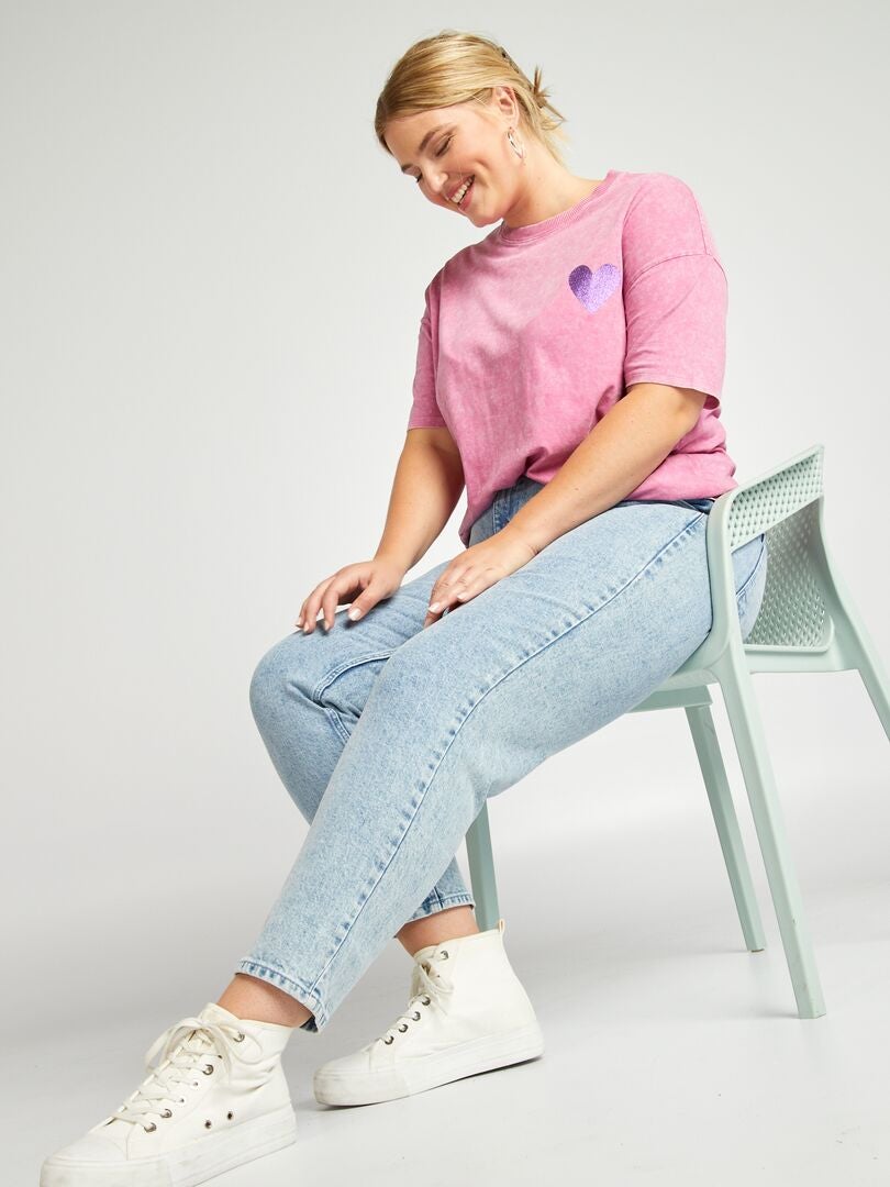 Bedrukt T-shirt met korte mouwen - ROZE