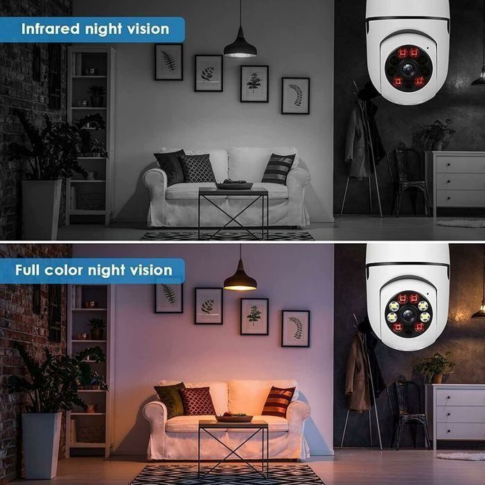 Caméra ampoule WiFi 360 degrés extérieure, 2,4 GHz et 5 GHz WiFi ampoule caméra, caméra de sécurité sans fil WiFi 1080P