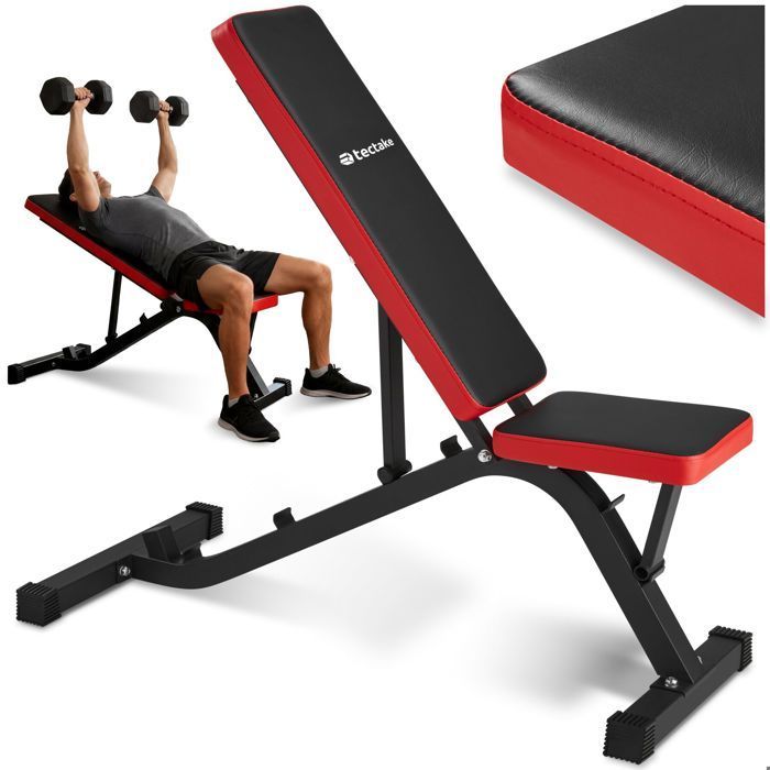 Equipo de entrenamiento con pesas - TECTAKE - Banco abdominal regulable en altura 116 cm x 51 cm x 122 cm - Negro/Rojo
