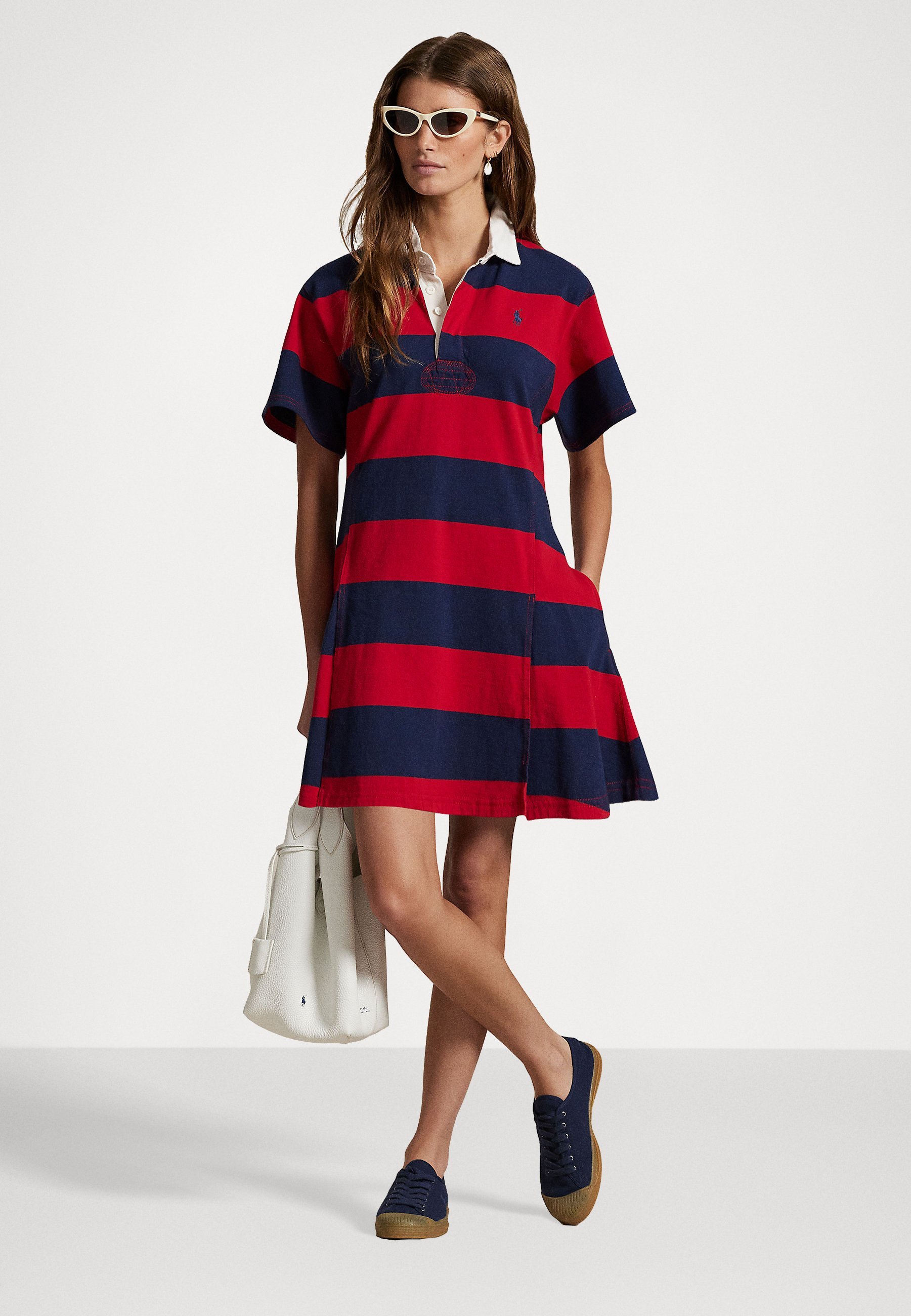 Abito da rugby a righe in jersey di cotone Polo Ralph Lauren - Abito in jersey - rosso sportivo Polo/blu navy Newport