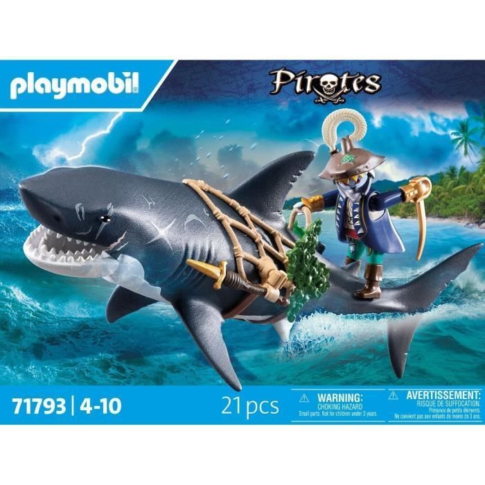 PLAYMOBIL 71793 Pirate and Shark with Articulated Jaw, Pirates, 21 Pieces, Ages 4+