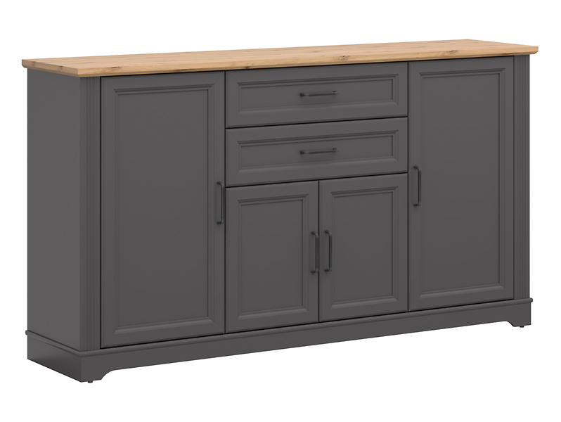Komoda Tolmin 180 cm z 4 drzwiami i 2 szufladami grafit/dąb artisan