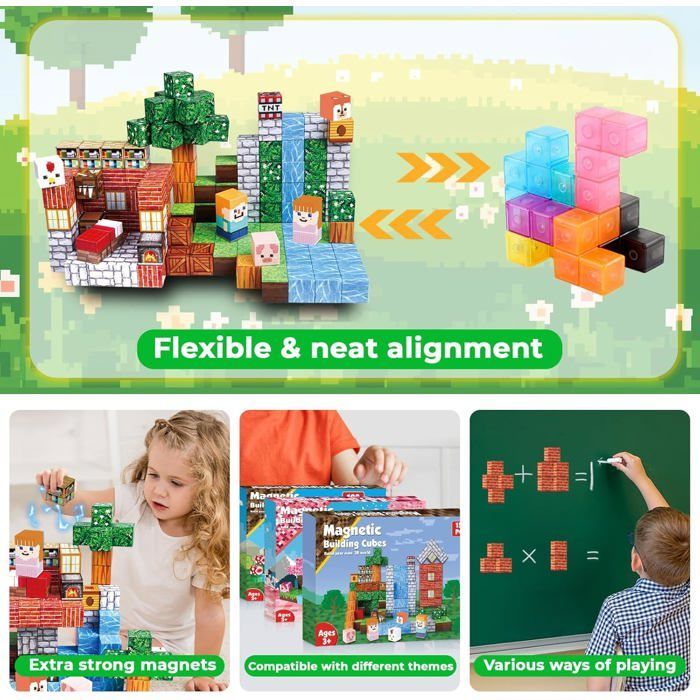 Bloques de construcción magnéticos de 150 piezas para niños, a partir de 3 años, bloques cúbicos magnéticos para niños y niñas.