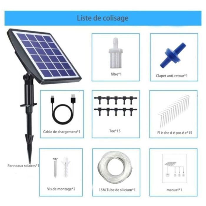Kit de riego por goteo solar - MHY® - 15 m - Riego automático - 15 macetas - Temporizador incorporado