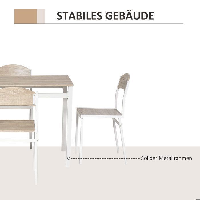 Plaque épaissieCatering Group Set de 5 tables de salle à manger en MDF grainé bois et métal blanc cassé, 1 table et 4 chaises pour