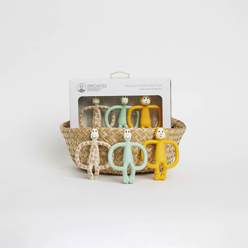 Conjunto de Mordedores Matchstick Monkey com Girafa Gigi, Leão Luda e Macaco Mint