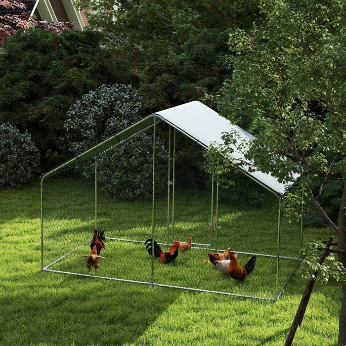 Gallinero PawHut - puerta con cerradura - 5-8 gallinas - cubierta impermeable y resistente a los rayos UV - acero galvanizado - 3x1,7x1,9 m - plateado