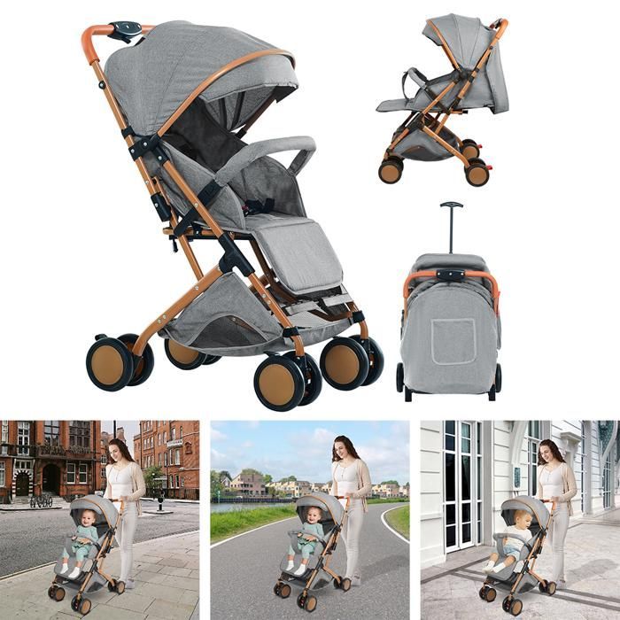 Silla de paseo - XUANYU - Triciclo de empuje - Capota extragrande + Estructura grande + Ajustable + Mosquitera - Gris