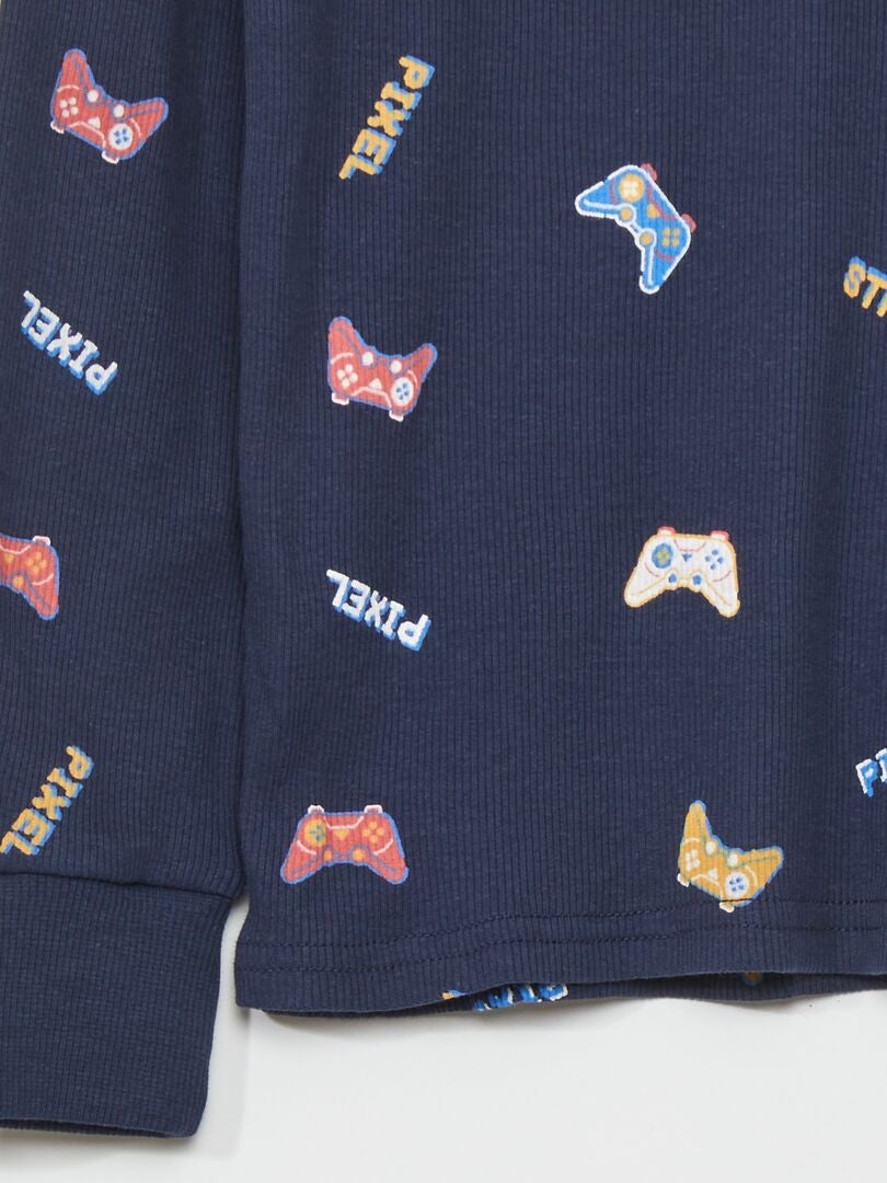 Pijama largo con estampado integral - AZUL