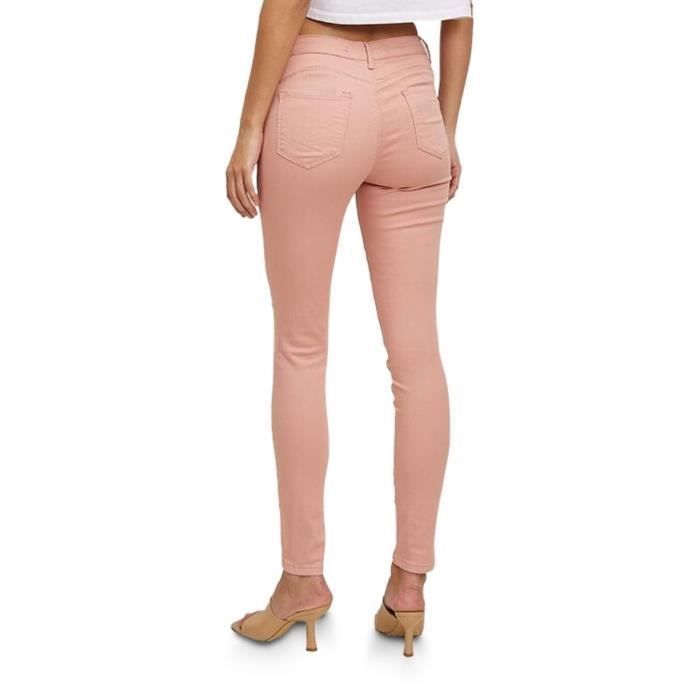 Calça jeans feminina - I DODO - Corte justo - Cintura alta - Algodão/Lycra - Rosa salmão