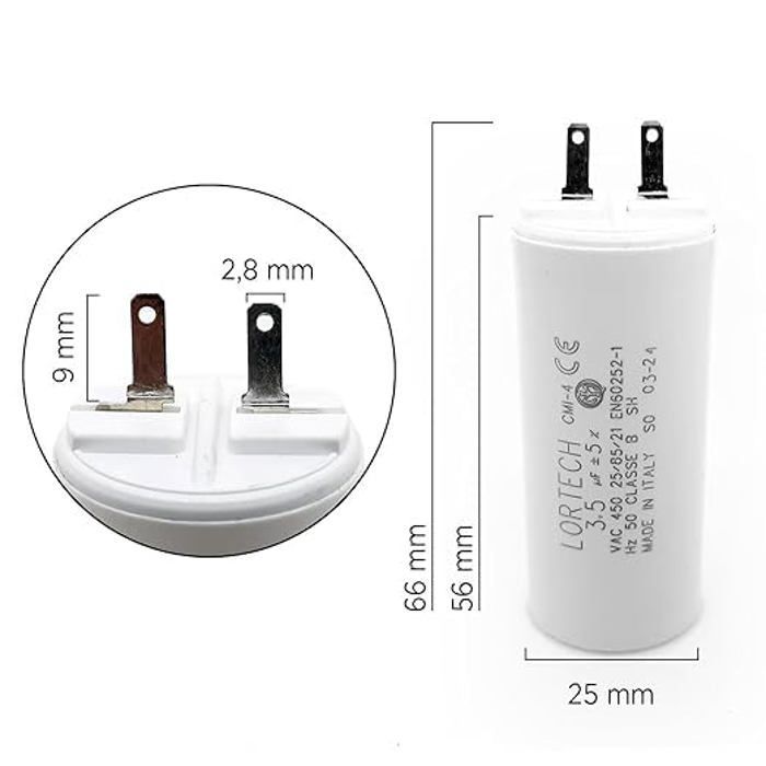 condensateurs 3,5 µF pour volet roulant ou store, 25 mm x 55 mm, fabriqués en Italie