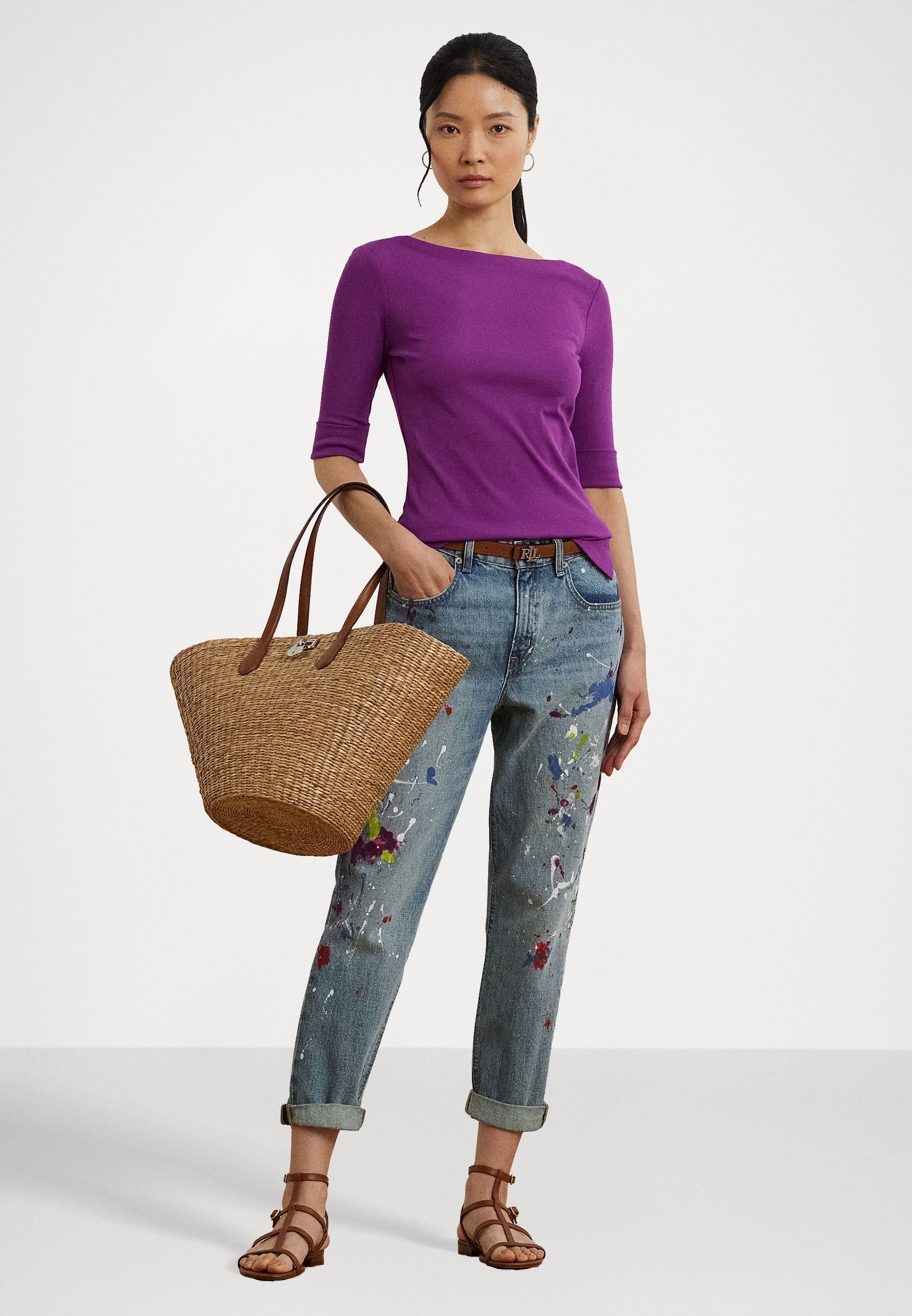 T-shirt Lauren Ralph Lauren en coton stretch à col bateau - T-shirt basique - violet aube