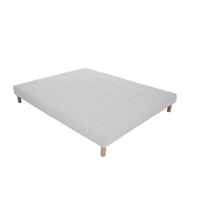 Upholstered bed base - 140x190 - 12 solid pine slats - White