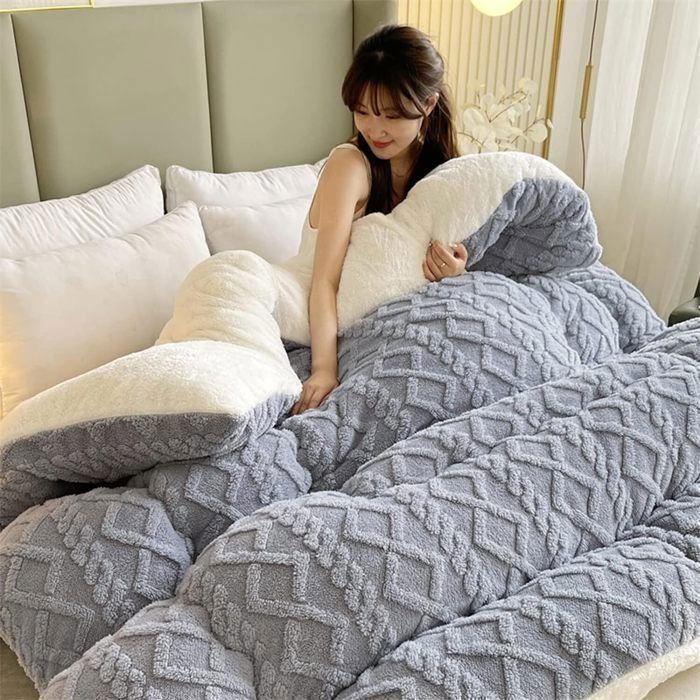 Coperta calda in cashmere effetto agnello RUMOCOVO - Grigia - Rettangolare - Morbida e confortevole