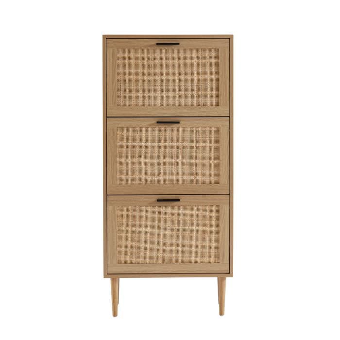 AMANA Schuhschrank aus Rattan mit 3 Türen, 60 cm - Holz