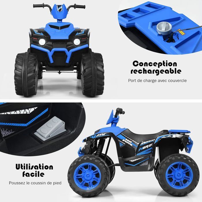 Quad eléctrico COSTWAY de 12 V para niños de 3 a 7 años, con luces, música e historias, 104 x 67 x 74 cm, para diversos terrenos, color azul.
