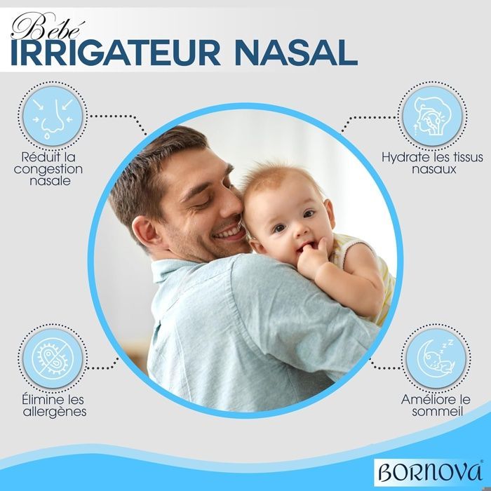 Kit de aspirador nasal BORNOVA - 8 jeringas nasales para bebés y adultos - Punta de irrigador nasal de silicona, 10 ml (4 azules + 4 amarillas)