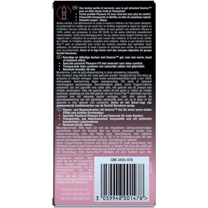 Durex Orgasm'Intense Gel and Texture Stimulants for Her 10 lubricated condoms