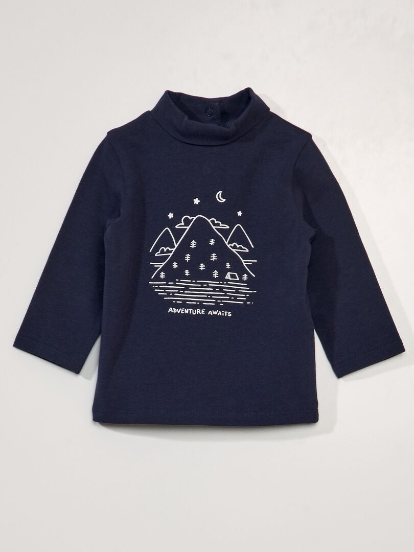 Camiseta de punto con cuello alto - AZUL