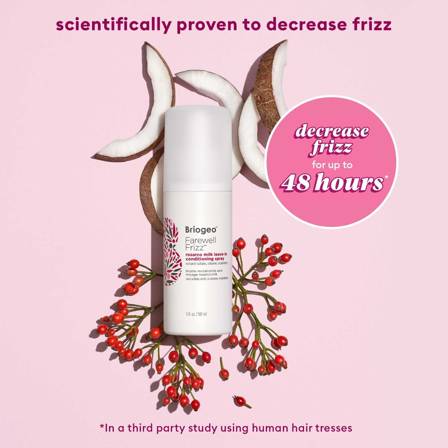 Briogeo регенератор без испирања Farewell Frizz™ Rosarco млеко регенератор у спреју без испирања - 147 мл