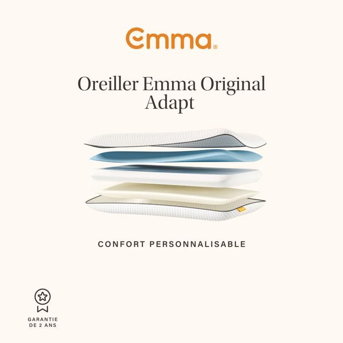 EMMA | Oreiller Emma Original Adapt 70x40 cm | Mémoire de Forme Ergonomique | Thermoactif et Respirant | Confort Personnalisable